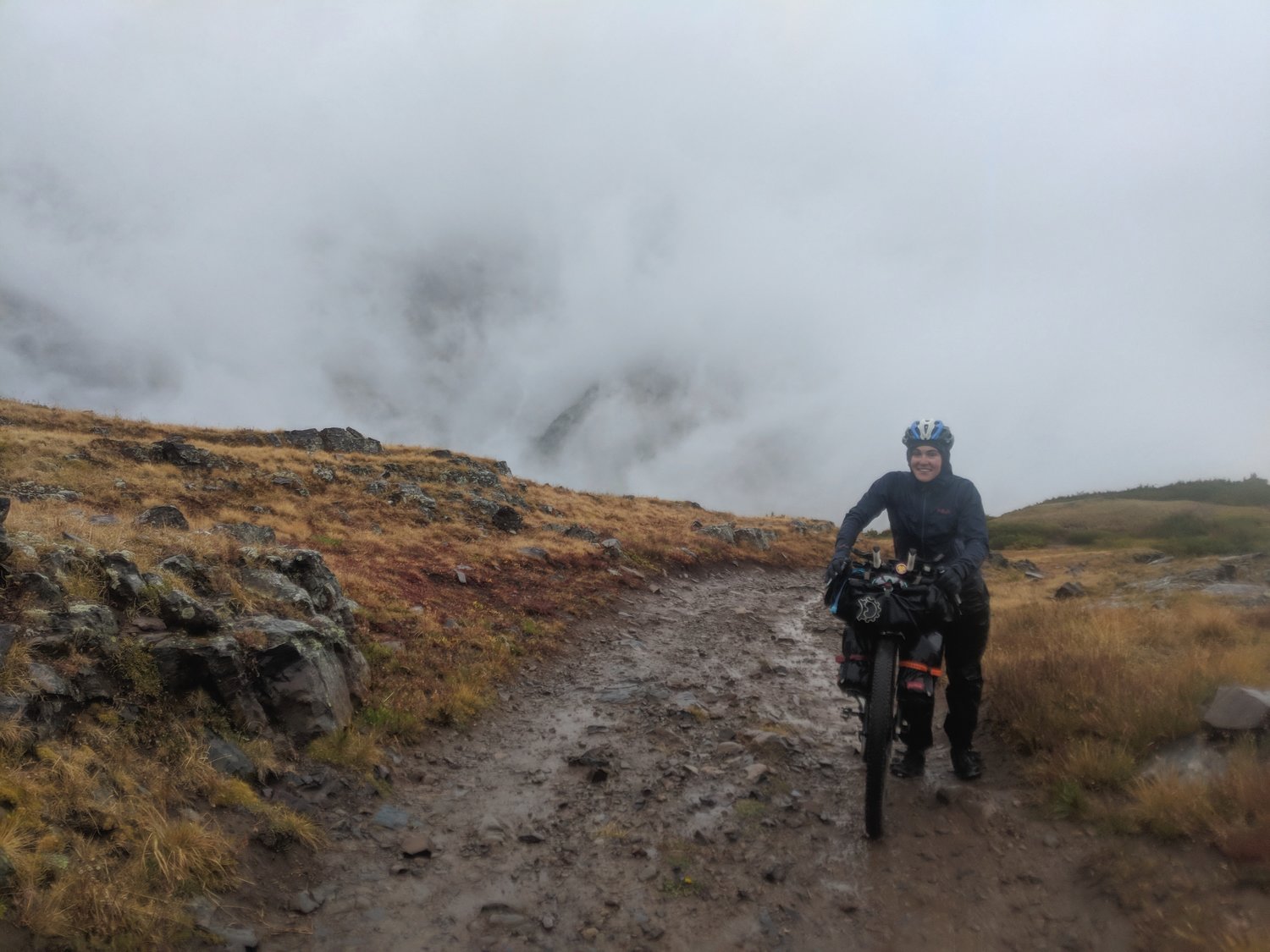 Caitlin in full rain gear